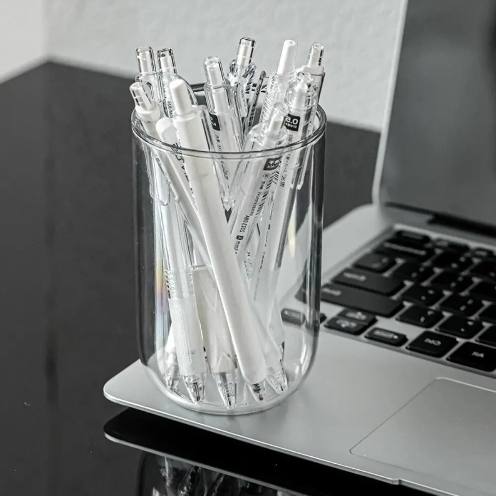 Minimalist Plastic Pen Holder Oval Multi Functional Stationery Storage Bucket Students Supplies Makeup Brush Holder School