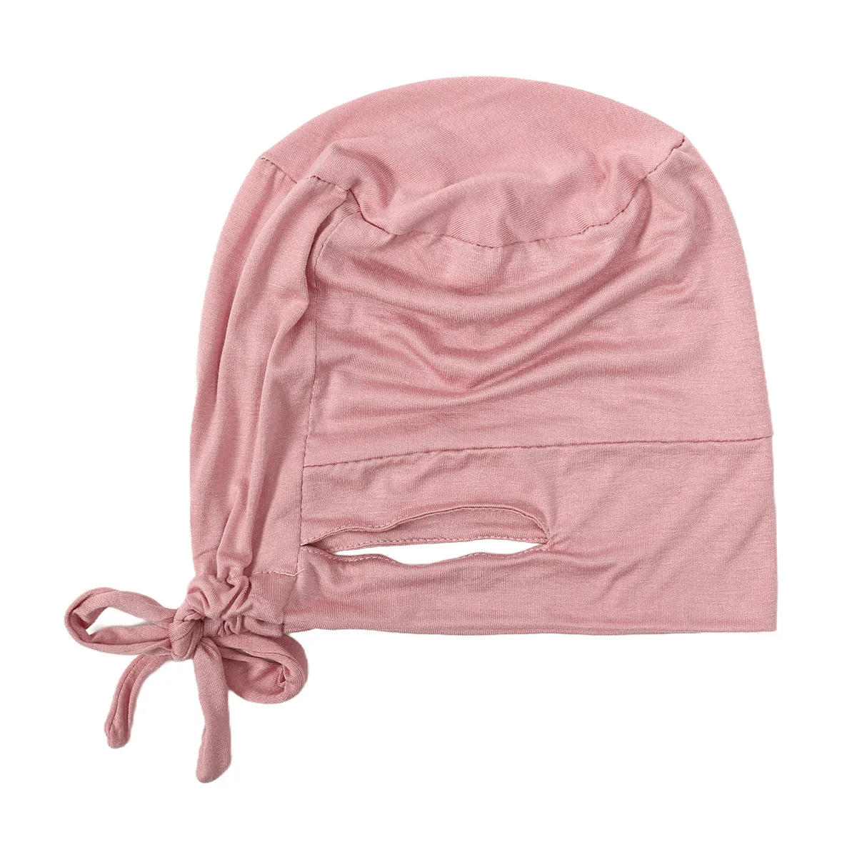 Solid Color Women Muslim Hijab Caps Drawstring Hanging Ear Wrap Head Indian Turban Bonnet Fashion Headdress Chemotherapy Cap