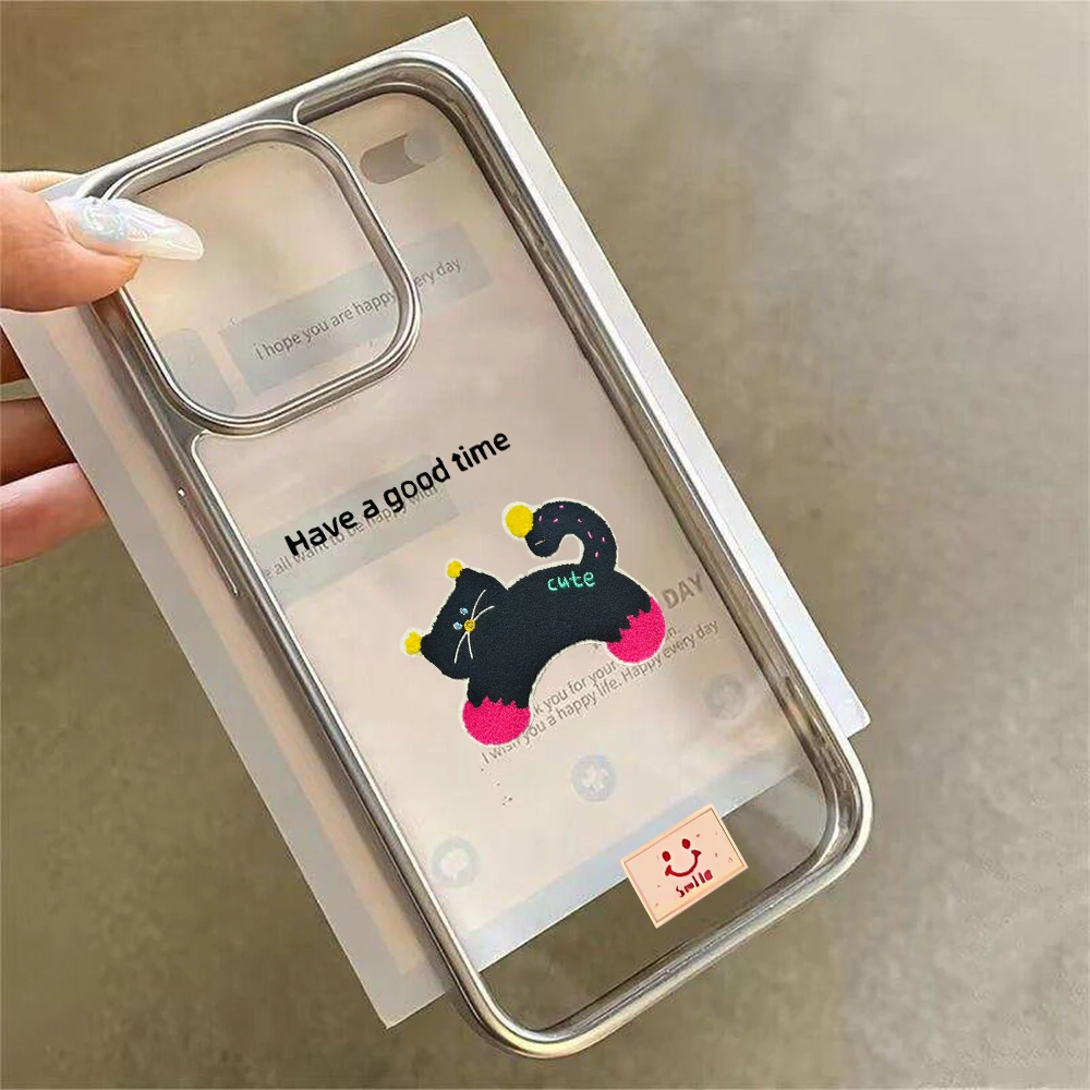 

Minimalist Kitten Clear Case For iPhone 16 15 Pro Max Cases iPhone 17 11 12 13 14 15 Pro Max Plus XS Cute Cat Plating Drop Cover