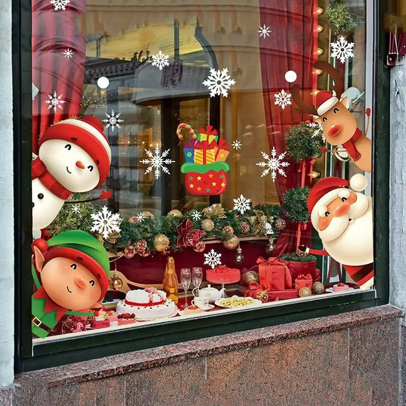 2/4 Sheets Christmas Window Stickers Static Stickers Cute Santa Reindeer Snowflake Designs For Home Store Xmas Holiday