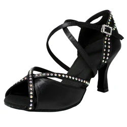 2025 Women Latin Dance Shoes Latin Salsa Girl Dancing Shoes Black Shiny Ballroom Dance Shoes For Girls Ladies