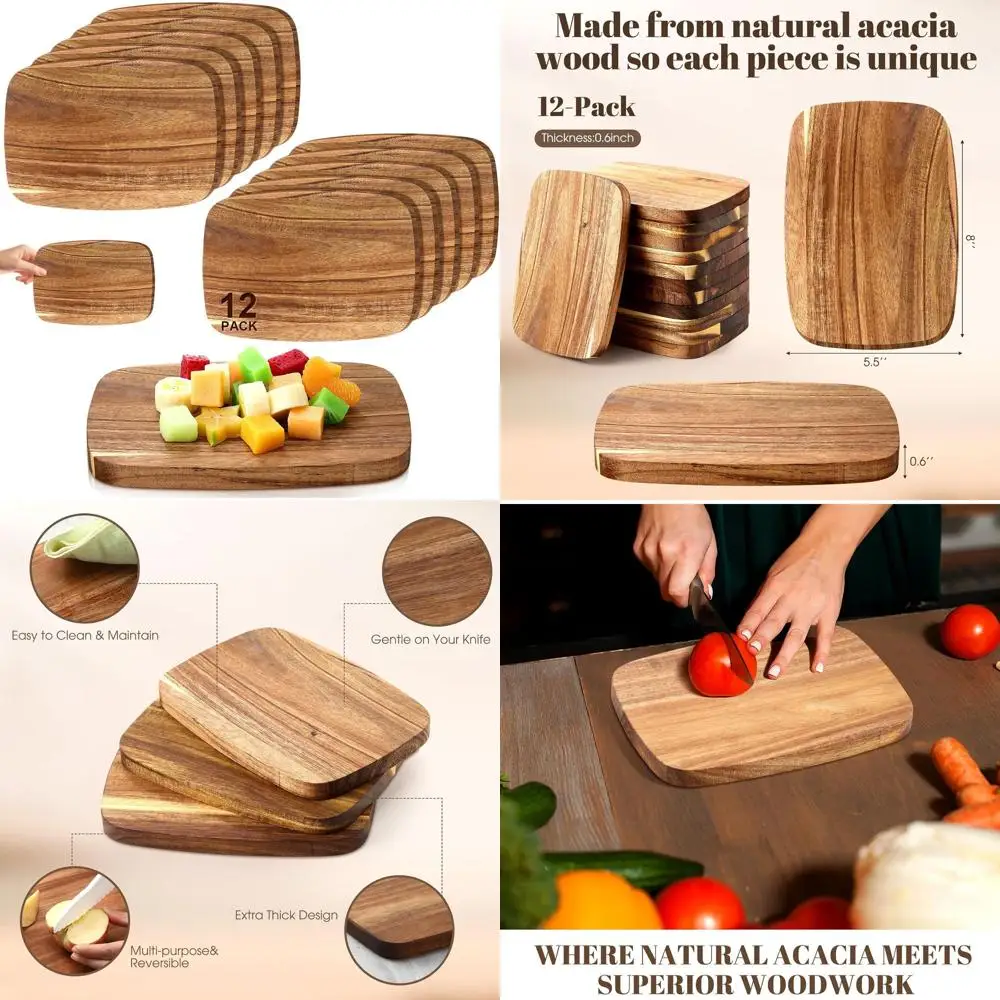 

Set of 12 Acacia Wood Double-Sided Chopping Boards, 7.87 x 5.51, Reversible for Kitchen & Charcuterie, Ideal for Christmas Meals
