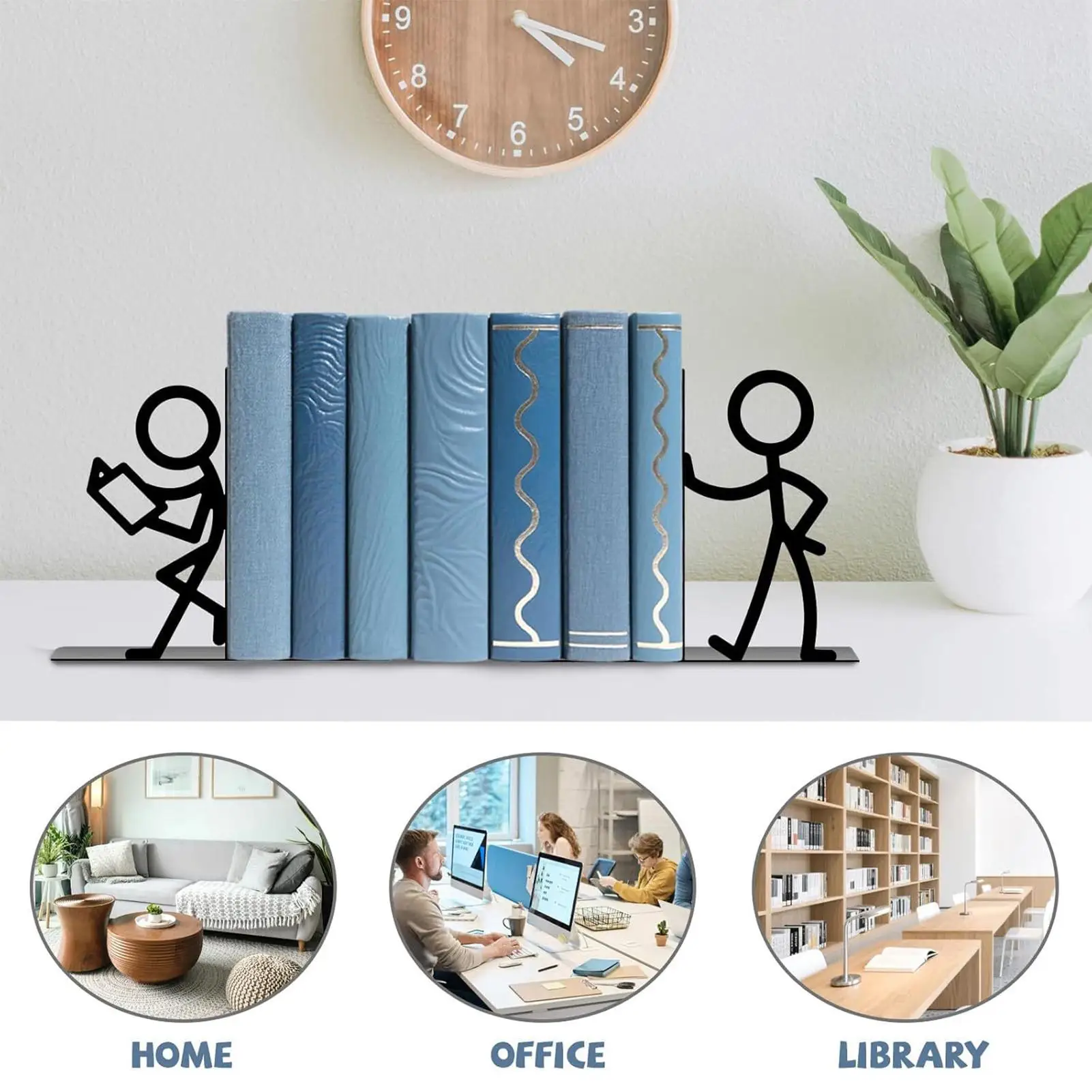 Book Ends for Shelves Metal Abstract Art Non-Slip Heavy Duty Book Ends Shelf Decor for Home Bedroom Living Room Study Office