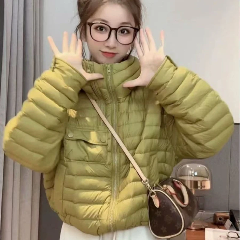 

Осенне-зимнее короткое хлопковое пальто для женщин, новинка 2025, модная свободная повседневная хлопковая куртка с капюшоном на молнии, однотонная верхняя одежда, женская