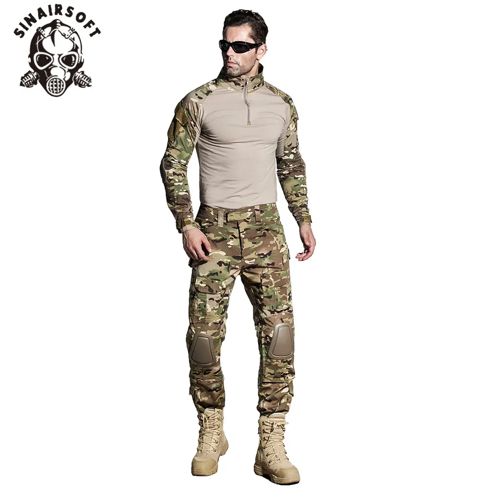 SINAIRSOFT Men Tactical Hunting Clothes Suit Pants With Knee Pads Shirt paintball Game Clothes Field Survival