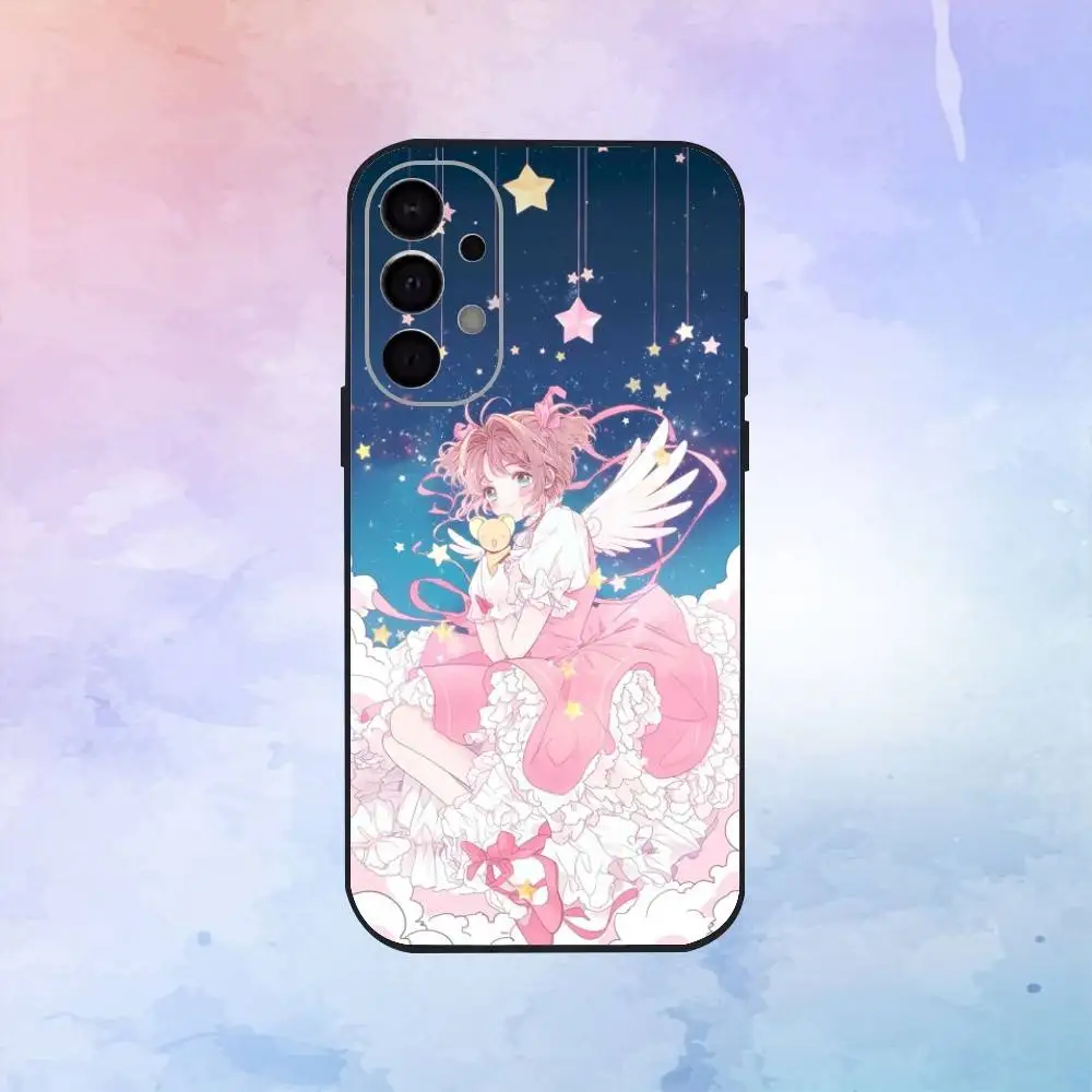 Cartão dos desenhos animados c-captor s-sakura caso de telefone para samsung s25, s24, s23, s22, silicone macio preto cover3g