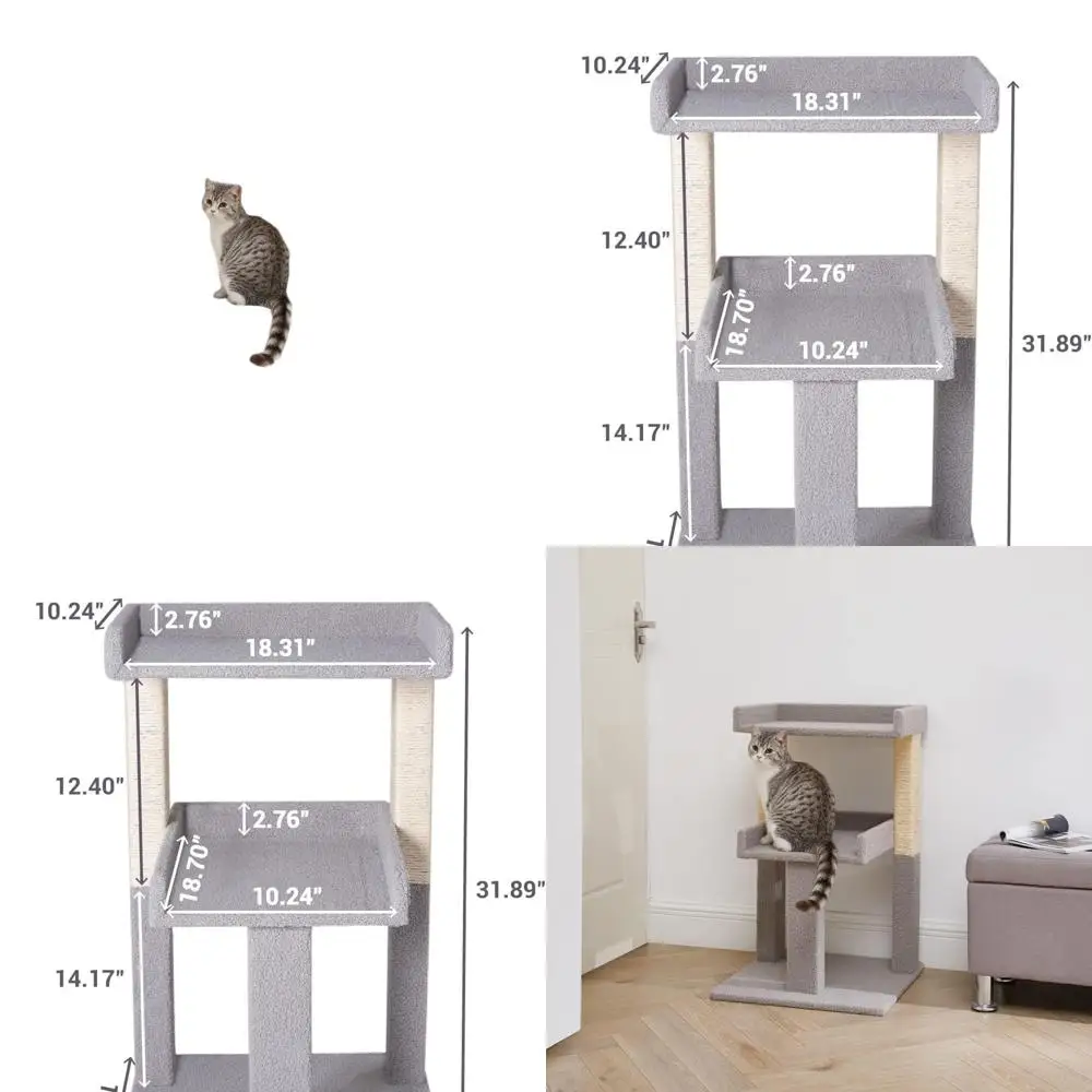 

Gray Lulu 2-Level Cat Tower for Large Felines - Durable, Compact, Sisal Scratching, Easy Setup, Plush Perches Indoor Cat Furnitu