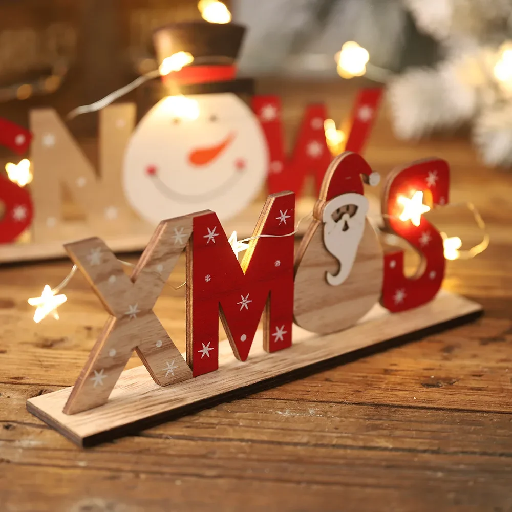 Wooden Christmas Decorations Xmas Snow Noel Letter Table Ornaments Merry Christmas Party Decor For Home 2024 Naviidad Gifts Fav