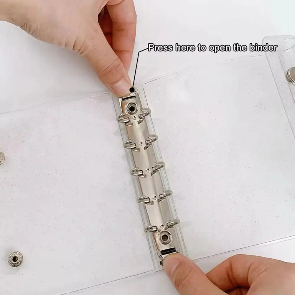 PVC Notebook Cover 5 Ring Binder with Sparkle Embellishments Multifunctional Transparent Storage Pockets for Journaling Study