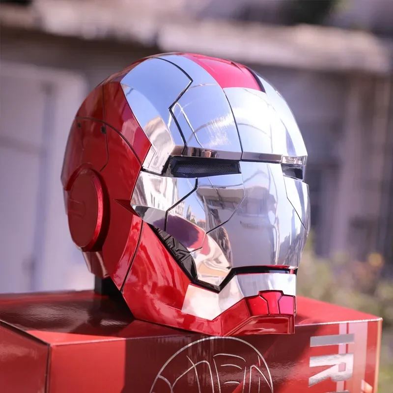 Iron Man 1/1 Helmet Mk5 Electric Voice Control Helmet Cosplay Led Eyes Metal Mask Model For Children Adults Christmas Gift Toys