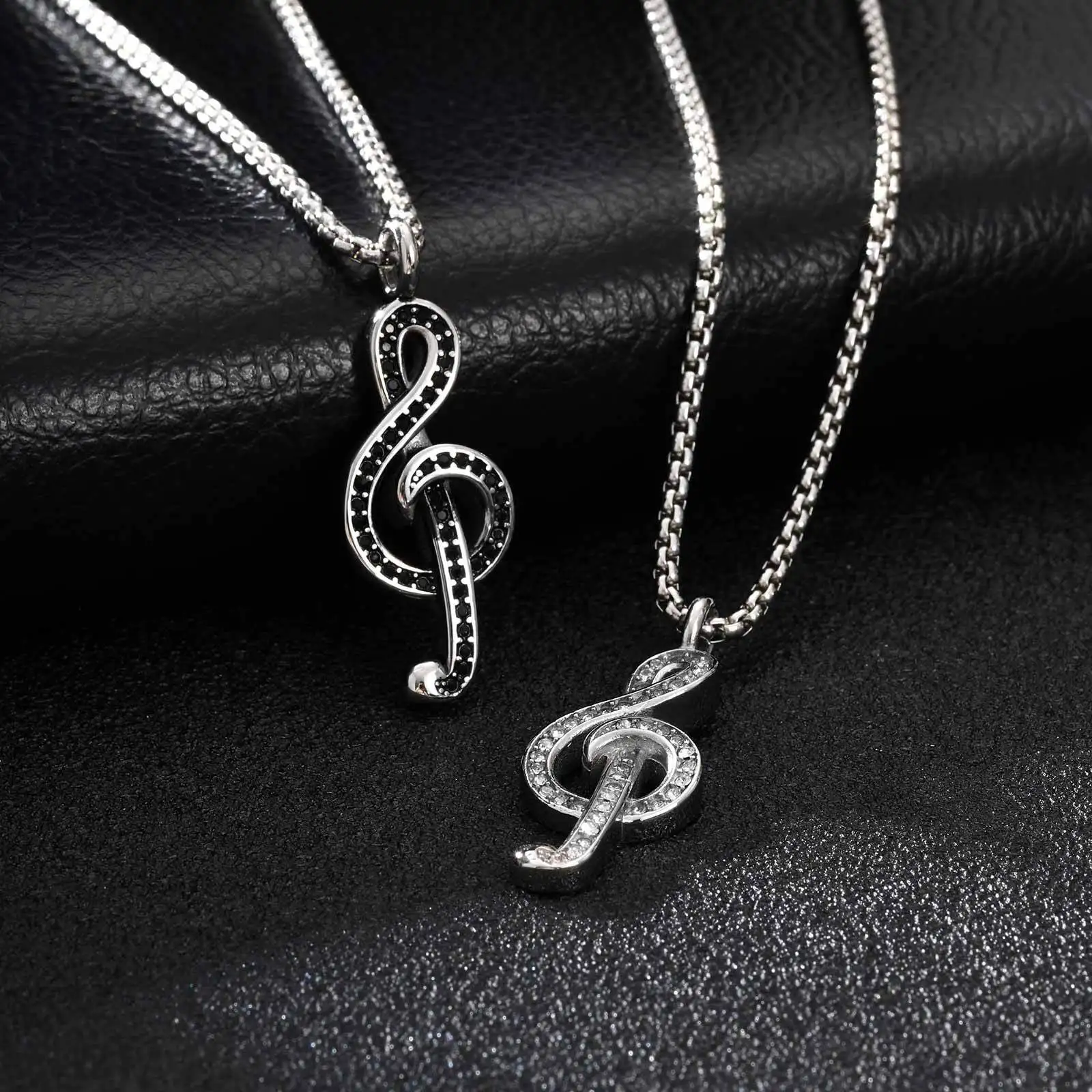 

Vnox Stylish Music Symbol Necklace for Men Boys, Musical Note Pendant with Black/White Zircon Stainless Steel Box Chain Necklace