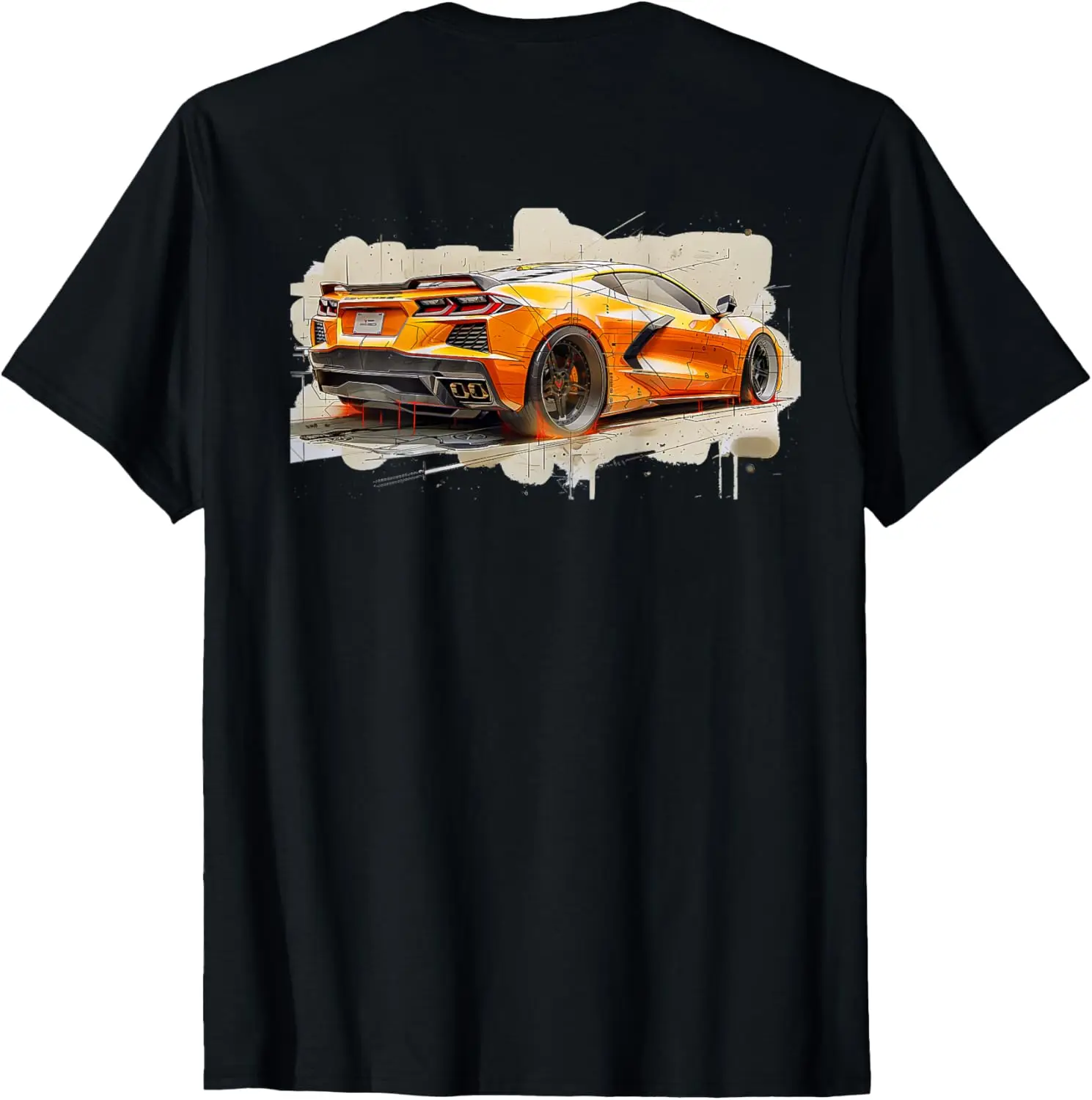 Orange C8 Rear View Supercar Racecar Printed on Back C8 T-Shirt