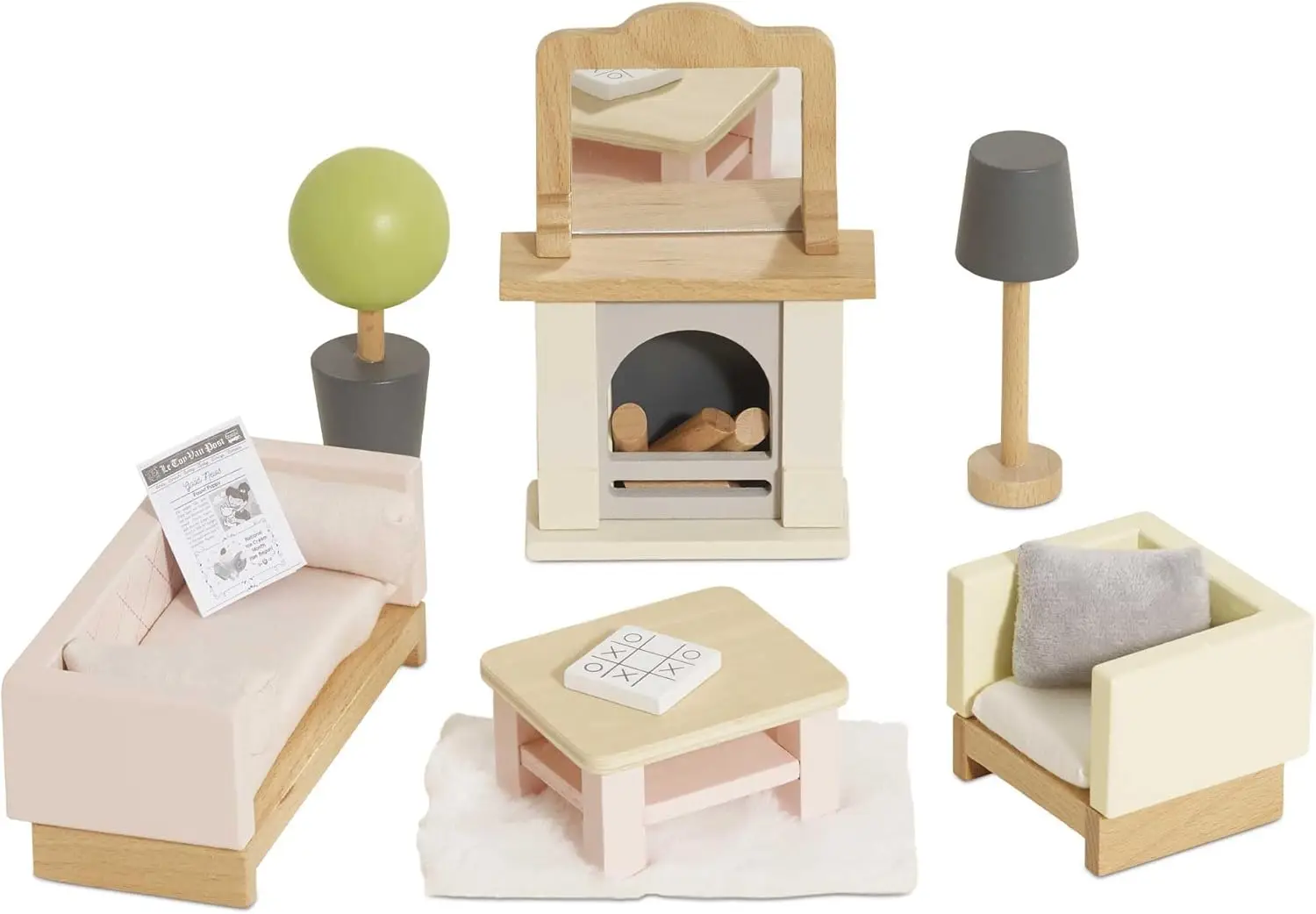 

22-Piece Wooden Dollhouse Sitting Room Set with Fabric Cushions & Accessories