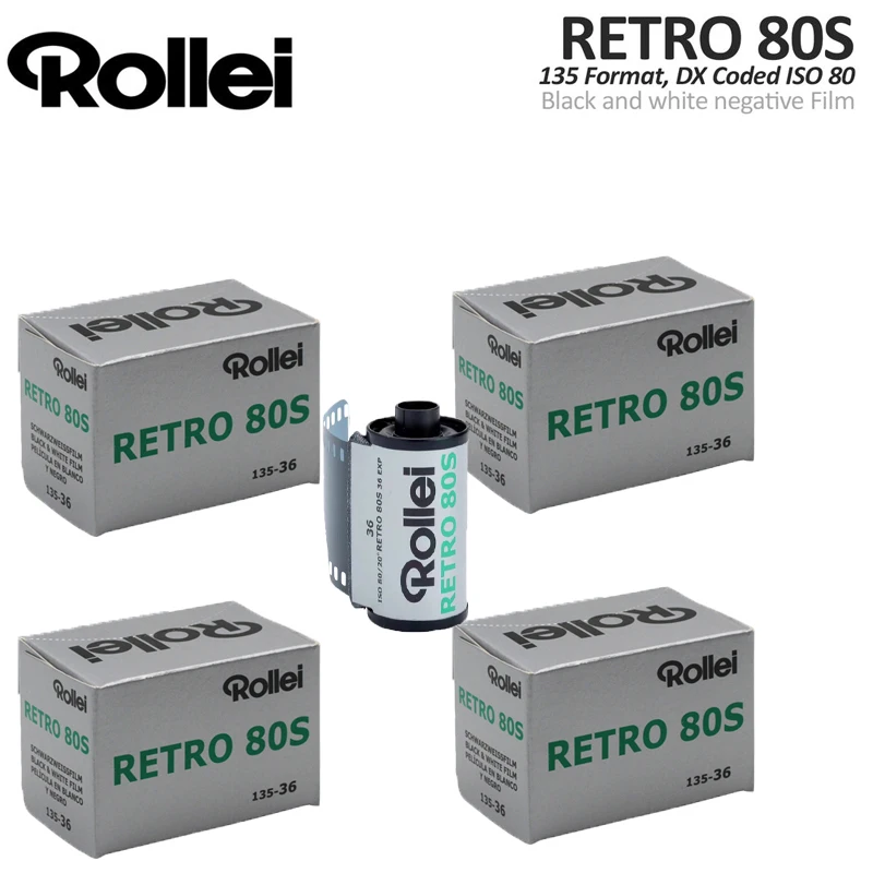 1/3/5/10Rolls Rollei Retro 80s 36 Exp/Roll 135 Black and White Negative 35mm Film Camera Film (Expiration Date: 2025.01)