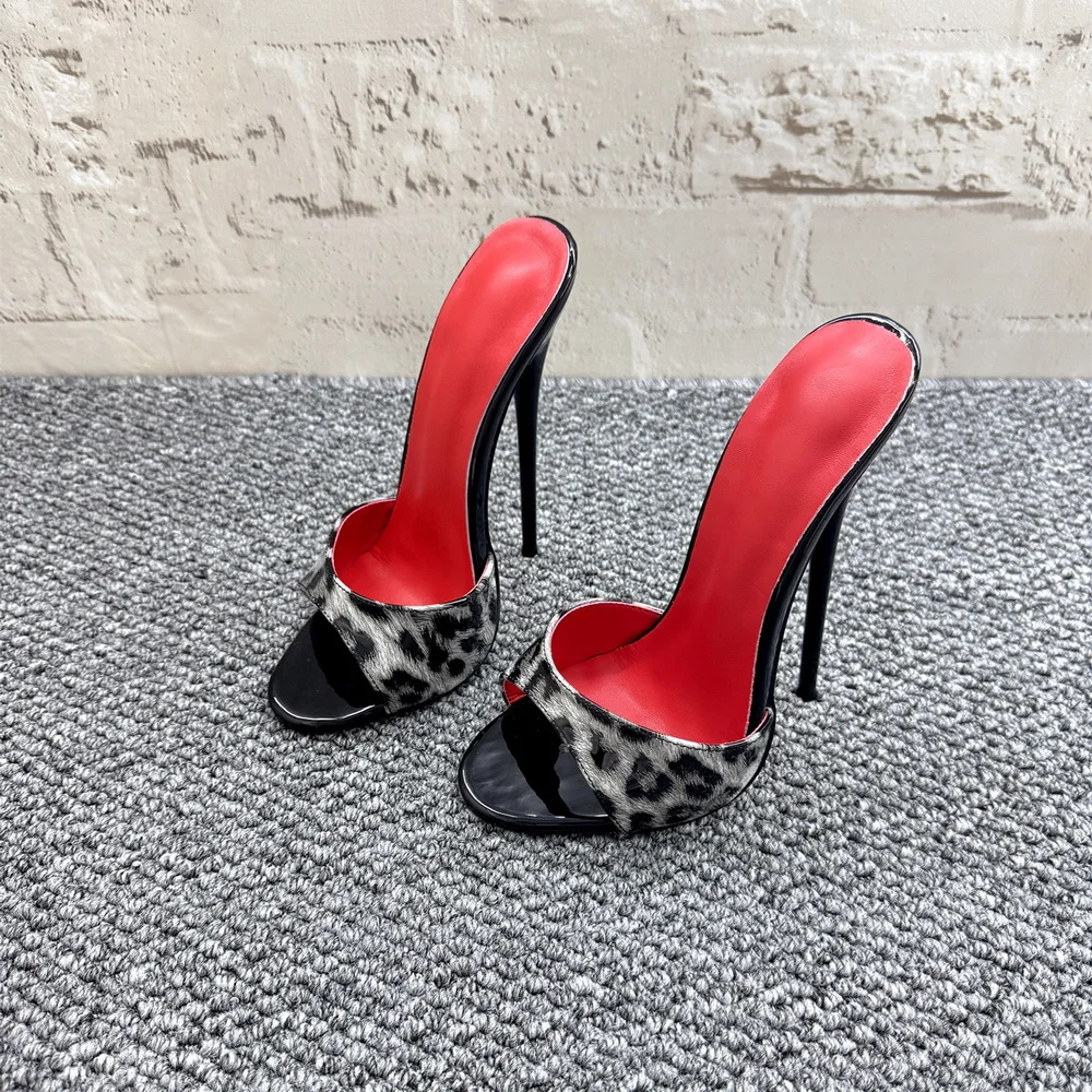 زقزقة اصبع القدم 16/14 سنتيمتر النعال عالية الكعب ، ليوبارد براءات الاختراع والجلود الشرائح ، صنم عبر خلع الملابس أحذية الصيف ، الأزرق ، الرمادي ، ألوان مخصصة