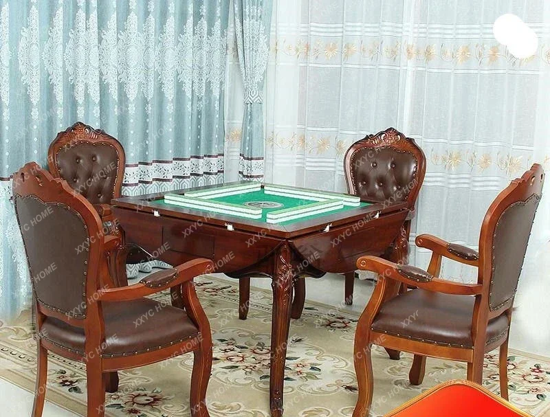 European mahjong machine automatic electric mahjong dining table dual-purpose solid wood dining table integrated foldable round