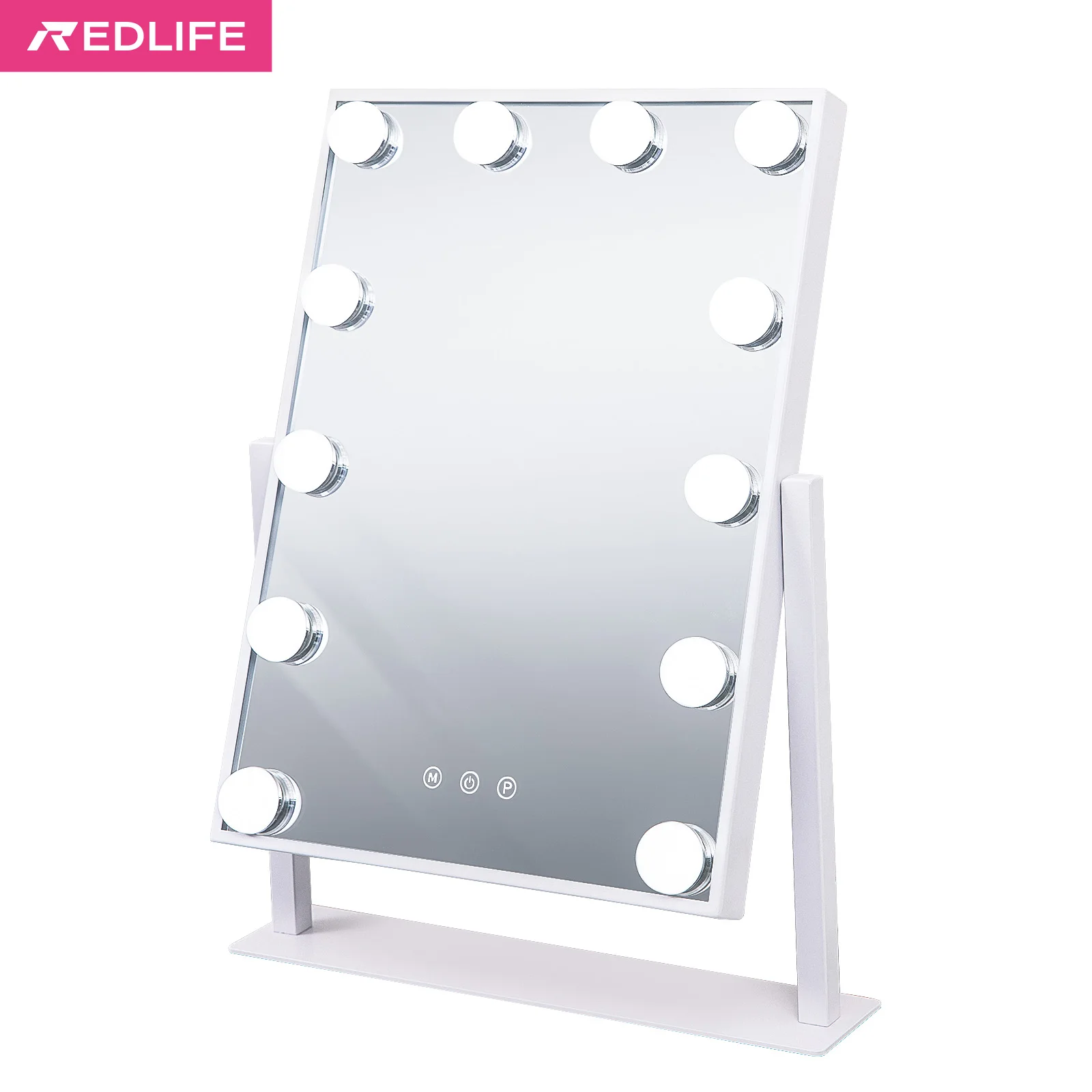 Redlife Hollywood Makeup Vanity Mirror w/ 12 Three-level Table Dimmable LED Lights Smart Touch Control 360° Rotation for Bedroom