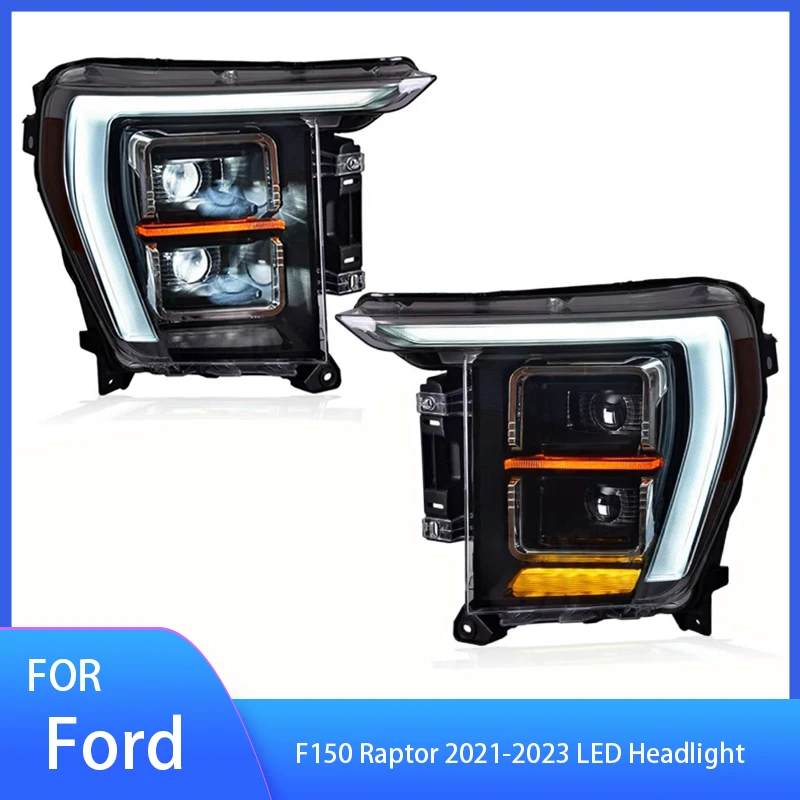 Pop Pop 2Pcs Head Lamp For Ford F-150 Raptor LED Headlight 2021-2023 Headlights F150 DRL Turn Signal High Beam Angel Eye Project
