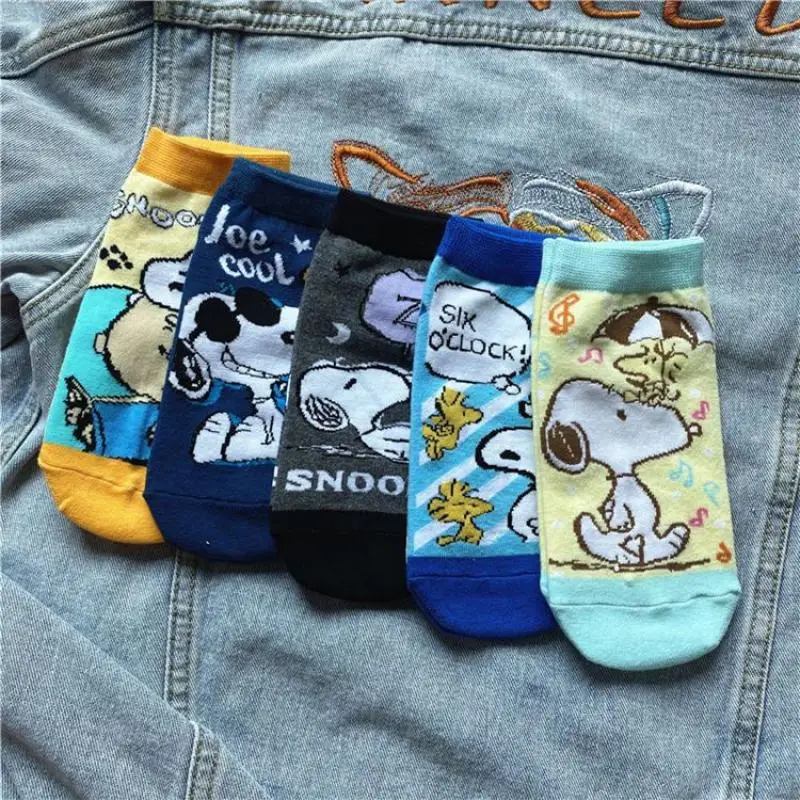 5Pcs New Kawaii Cute Snoopy Socks Trendy Personality Short Tube Socks Shallow Mouth Thin Style Cartoon Cute Girl Birthday Gift