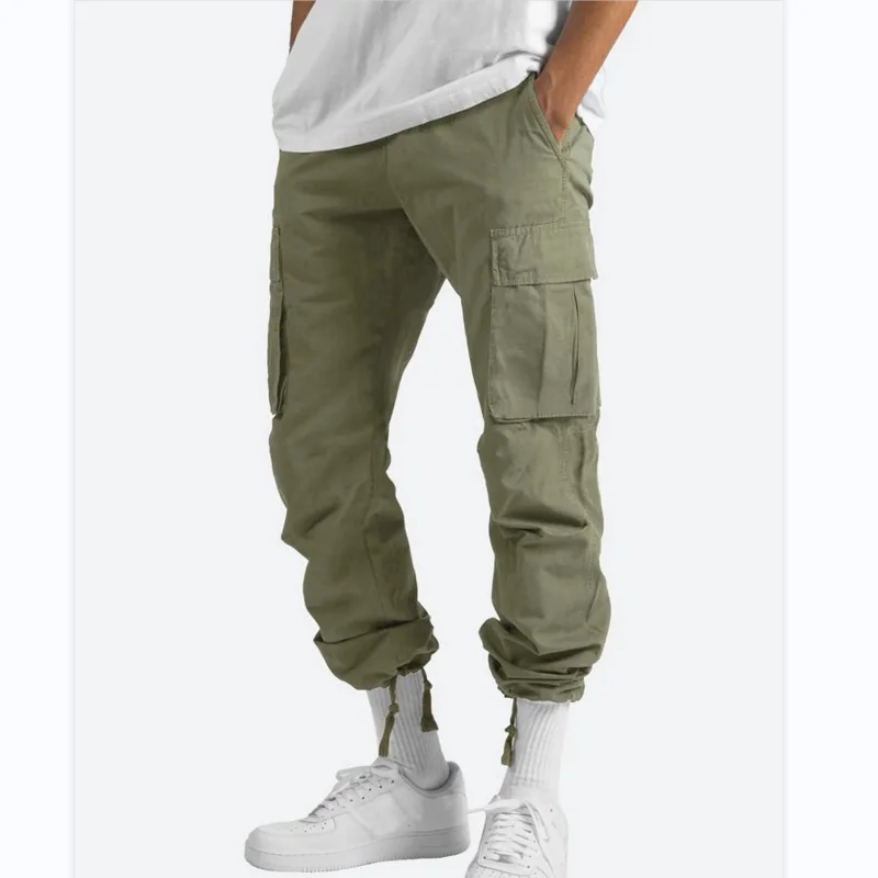 

FGKKS 2024 New Cargo Pants Men's Loose Straight Multi-pocket Solid Color Versatile Work Wear Jogger Cotton Casual Male Trousers