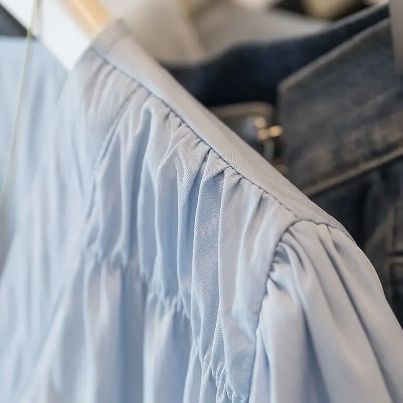 200 Pounds Plus Size Elastische Taille Büro-Damen-Trendhemd und Bluse Einfarbiges Oberteil Damenbekleidung V-Ausschnitt French Chic Basics – Detail 26
