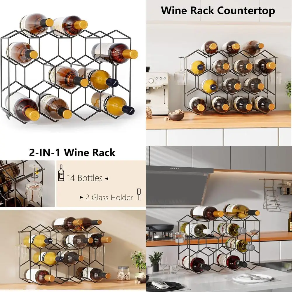 

Современная винная полка на 14 бутылок — черная, без сборки, подходит для кухни, бара, кладовой