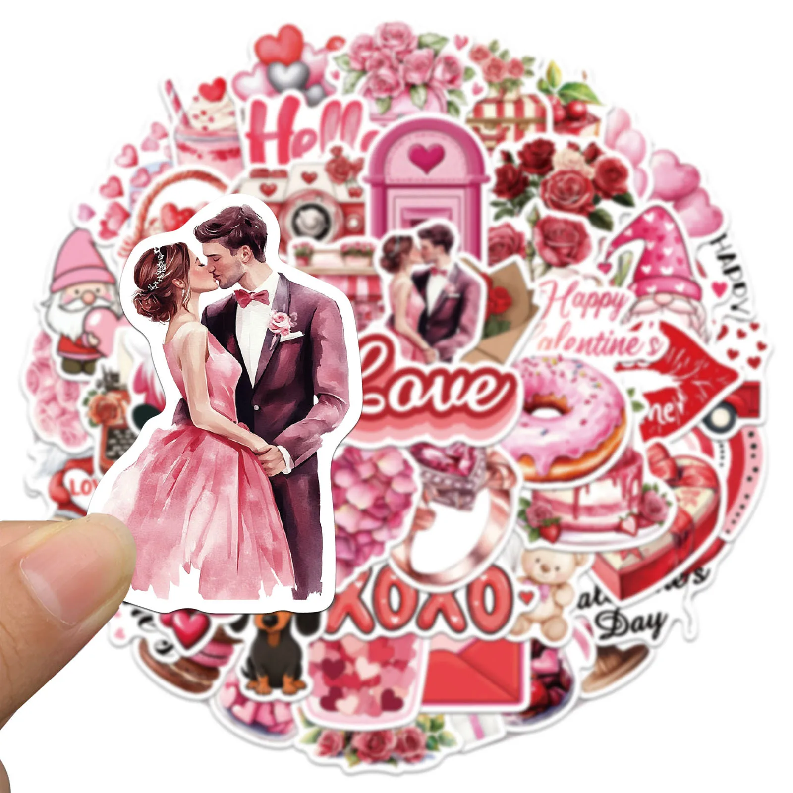 

50PCS Sweet Valentine's Day Sticker Cartoon Waterproof Graffiti Decal Creative DIY Water Cup Stationery Box Scrapbook Luggage