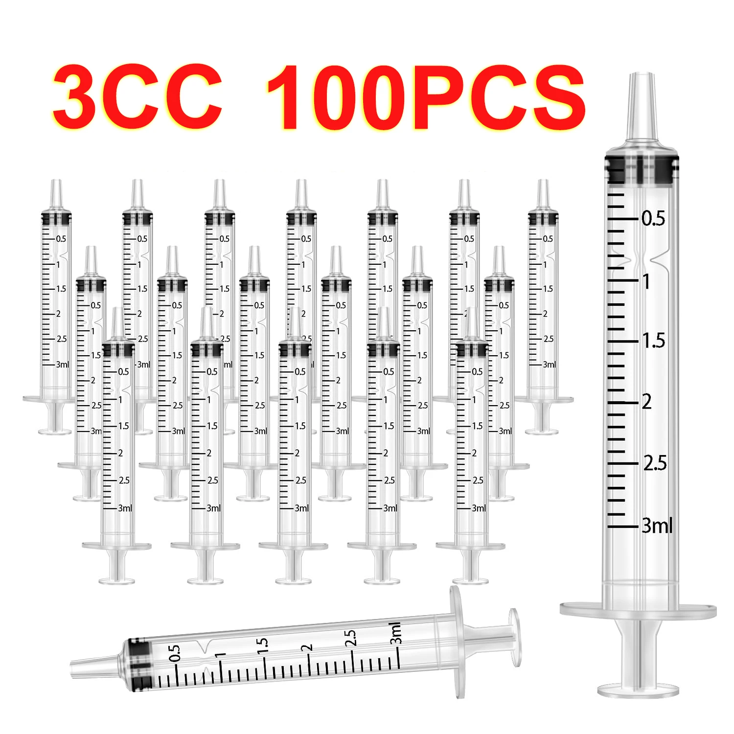 100 عبوة من حقنة Luer Slip البلاستيكية القابلة للتصرف 3 مللي/cc معقمة بشكل فردي معبأة للمختبرات العلمية والقياس والري
