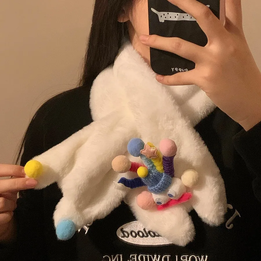 Nouveaux gants écharpe originaux mignons et en peluche épais chaud cyclisme cou suspendus gants pour l'hiver froid et coupe-vent femme étudiant cadeau