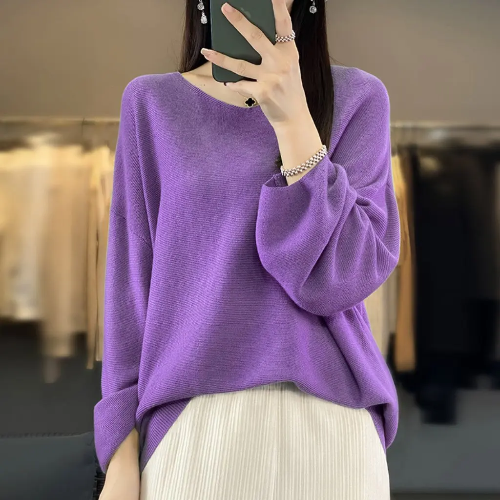 

Women's Autumn Woolen Sweater Thin V-neck Knitted Loose Fit Korean Style Wholesale Large Edition