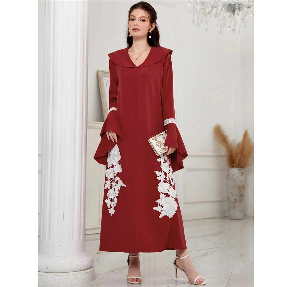 Fashion Muslim Women Flare Sleeve Maxi Dress Embroidered Abaya Turkey Robe Dubai Kaftan Islamic Clothing Eid Djellaba Caftan New