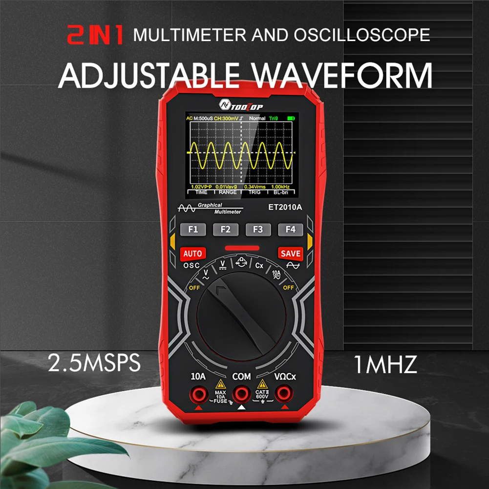 TOOLTOP ET2010A Digital Oscilloscope Multimeter 1Mhz 2.5MSps Color Handheld Oscilloscope AUTO Waveform Electronic DIY Tools