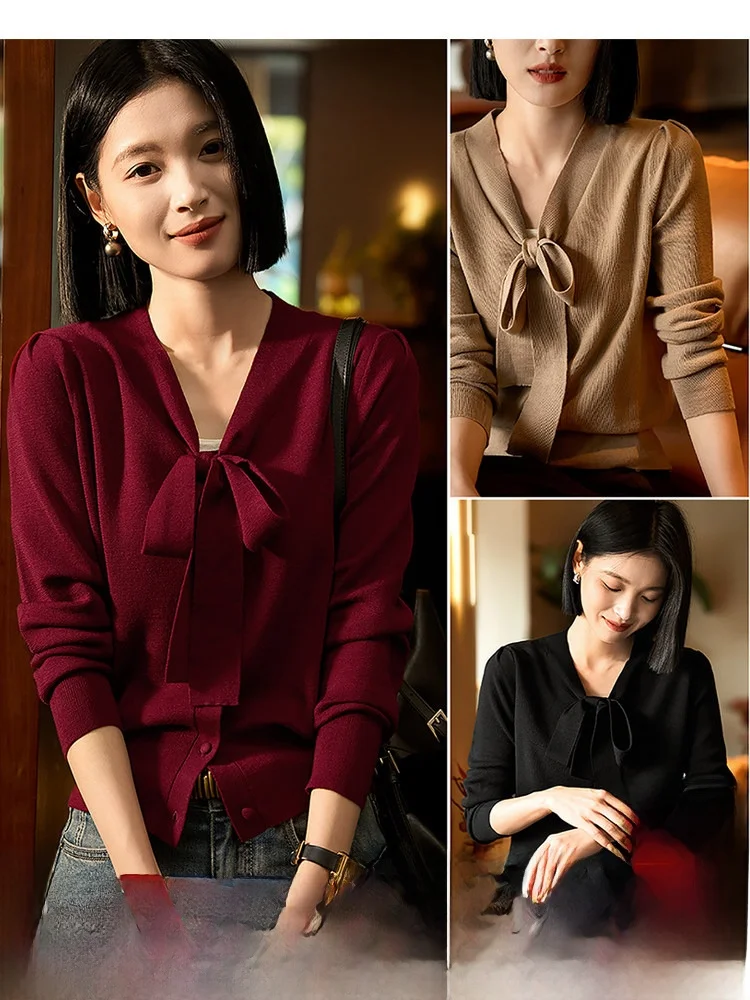 

Вязаный шерстяной кардиган XiaoHanGe с 6 иглами, V-образным вырезом, поясом, мягкий, с длинными рукавами, теплый, однотонный, женский, модный, для повседневной носки