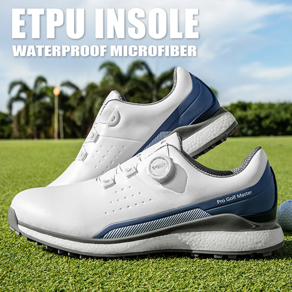 Zapatos de Golf PGM para hombre, zapatillas antideslizantes transpirables impermeables, zapatos de pelota de Golf con amortiguación automática, calzado informal sin clavos