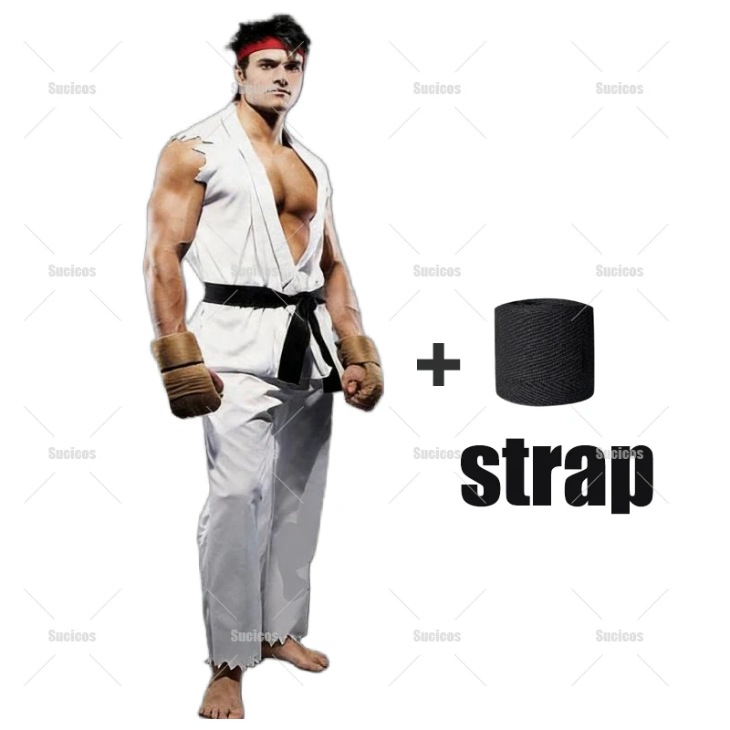 Street Fighter Cosplay Costume with Strap Gloves Anime Game Role Play Outfit for Party Halloween view 3