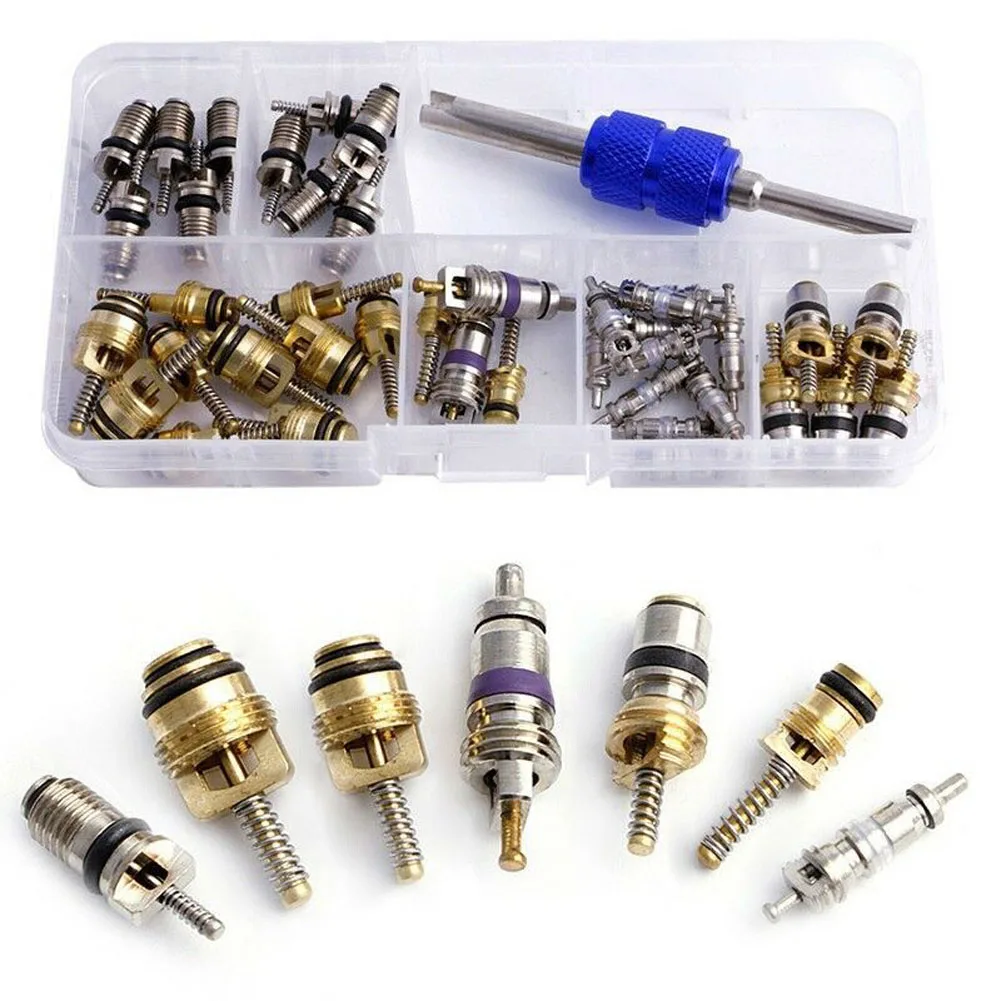 39Pcs Car Air Conditioner Valve Cores Assortment A/C Shrader Valve Core & Tool R134A R12 AC Valves Kit Auto Accessories