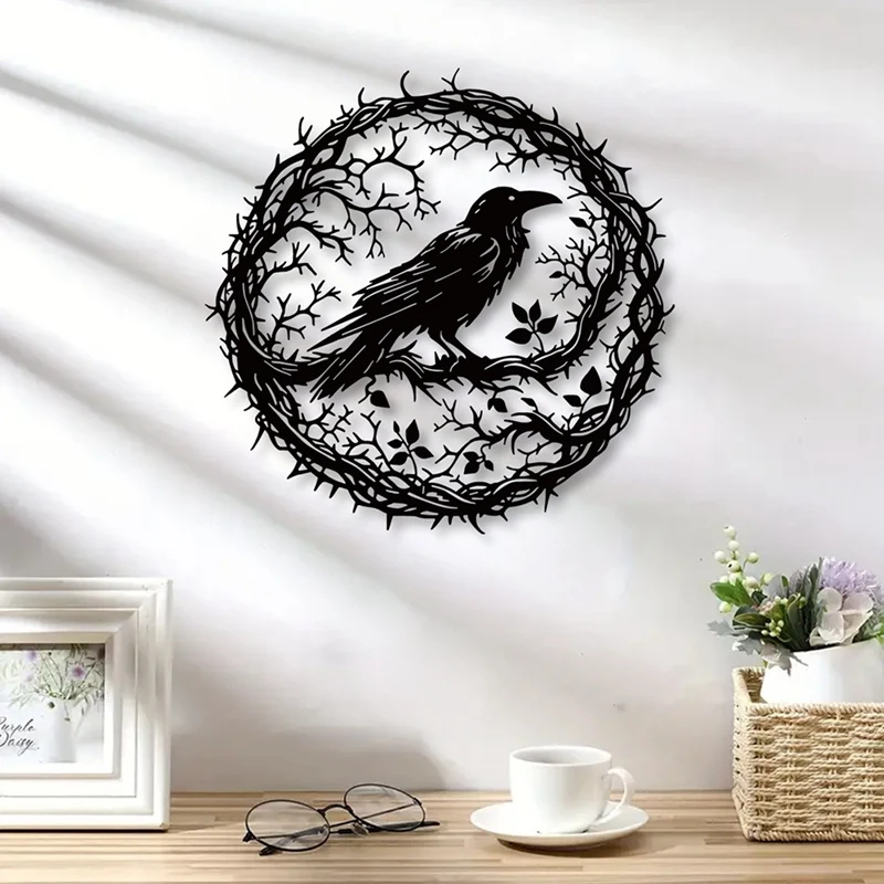 Raven Bird Metal Wall Art,Crow Wall Art Decor Black Bird Sculpture,Unique Design Home Decor For Garden Kitchen Balcony