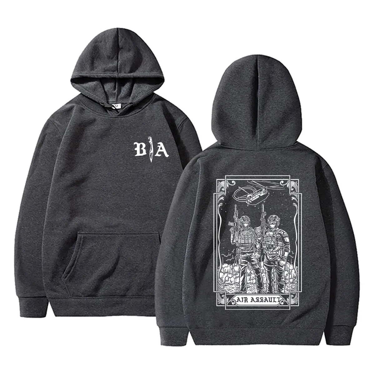 Brothers in Arms Air Assault Grafik-Hoodie für Herren und Damen, lässiger, übergroßer Pullover, modischer Vintage-Kapuzen-Trainingsanzug für Herren – Detail 3