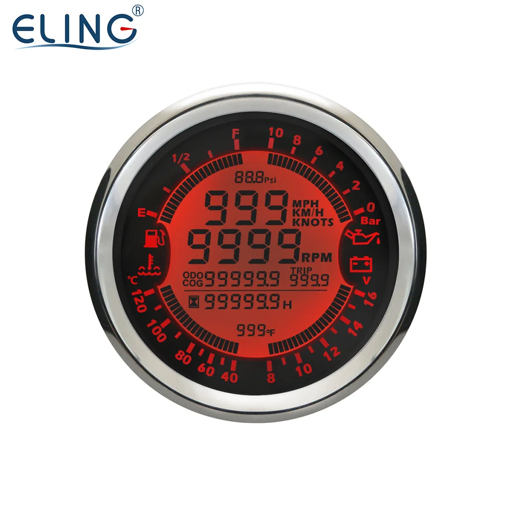 85mm 6 in 1 Digital Multi-functional Gauge Speedometer Tachometer Fuel Gauge Oil Pressure Volt for Car Truck Yachts