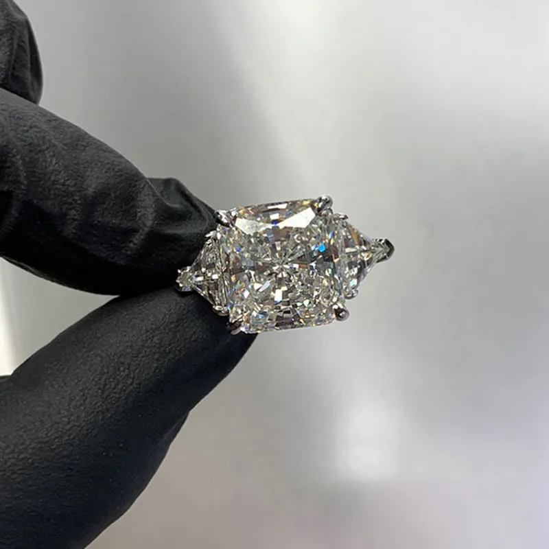 Trendy Radiant Cutting Bling Gemstones 5A Zircon Diamonds Women\'s Rings 18K White Gold Filled Fine Jewelry Wedding Bands Gifts