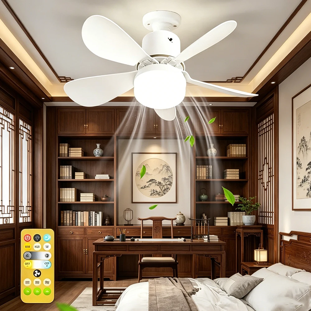 Ceiling Fan with Light and Fan, Easy-to-Install Ceiling Fan Features LED Lighting and Remote Control Suitable for Bathrooms