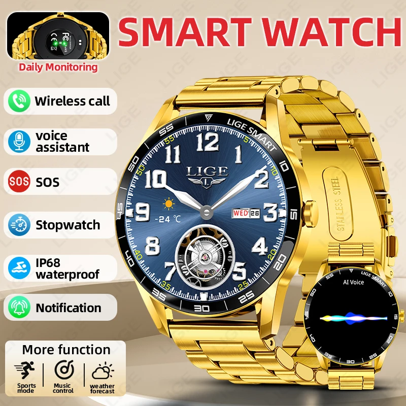 

LIGE 1.38 inch Smart Watch For Men Women Voice Assistant Bluetooth Call Man Watches Sports Fitness Heart Rate Monitor Smartwatch