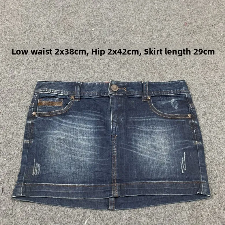 

Low Waist Y2K Denim Skirt Women's Faion Retro Wave Patterned Hot Girl ort Skirt Punk Sle Handmade Ripped Skirt
