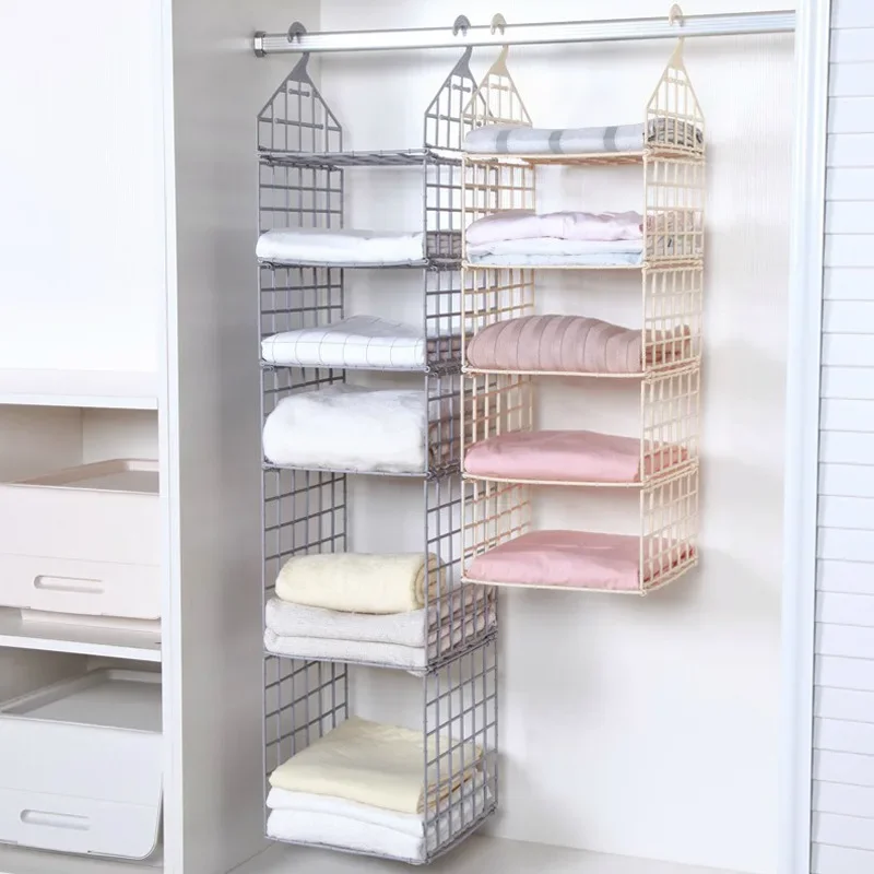 

Home finishing plaid wardrobe layered storage multi-layer clothes finishing clothes rack rack hanging basket