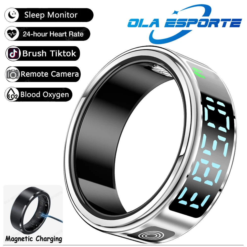 2025 Nieuwe SR08 Smart Ring Mannen Vrouwen LED Scherm Hartslag Bloed Zuurstof Monitoring 5 ATM Waterdichte Multi Sport modi Gift