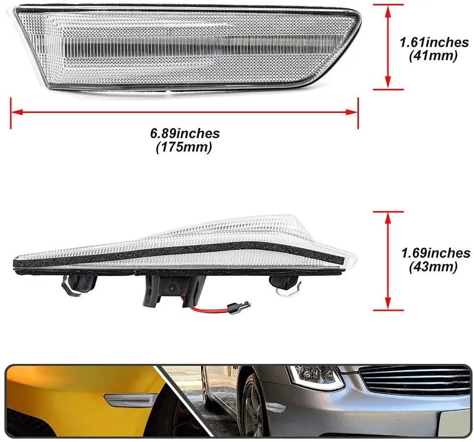 2pcs Clear Glow Double Color White and Amber Led Side Marker Light Turn Signal Light for Infiniti G35 Coupe 2003-2007