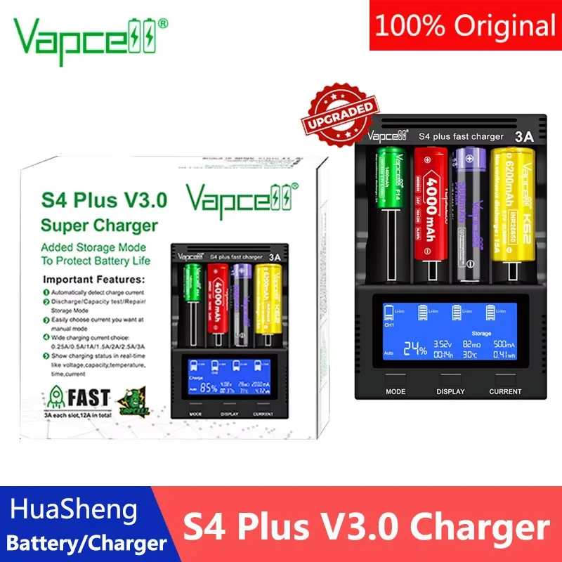 

Оригинальное зарядное устройство Vapcell S4 V3.0, новая обновленная версия, 12 А, с режимом хранения, 4-слотовое зарядное устройство для аккумуляторной батареи