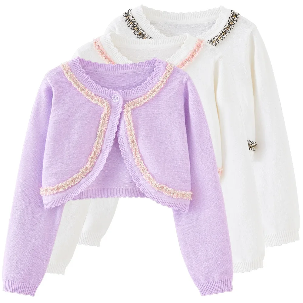 2-14 years old Purple girls Cardigan Thin Spring Children\'s knit sweater 3 4 6 8 10 12 14 year old children\'s clothing