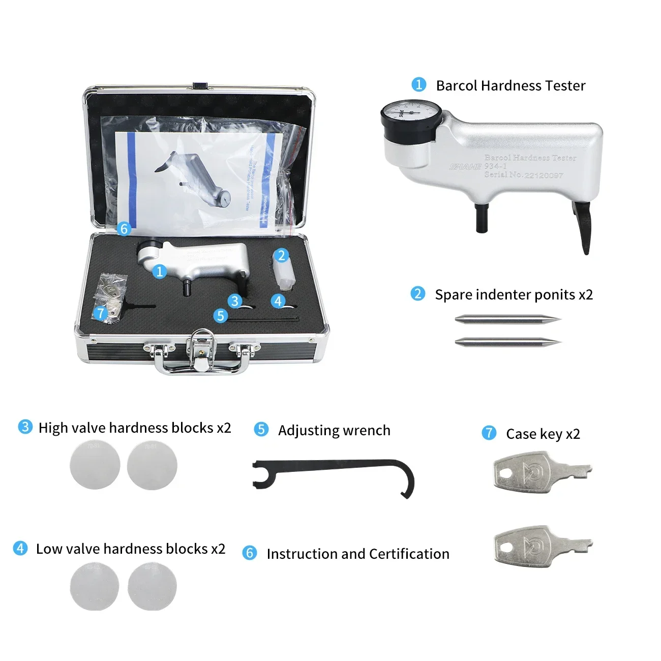 SHAHE 934-1 Barcol Hardness Tester Portable Aluminum Alloys Brass Glass Metal Hardness Tester