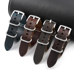 Vintage Oil Wax Crazy Horse Watchband Brown Coffee Blue 20mm 22mm 24mm Brown Coffee Blue Long Classic Watch Strap For Man